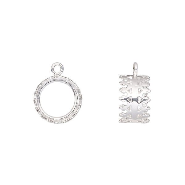 Drop, sterling silver, 11mm double-sided round with (2) 10mm round cabochon bezel settings. Sold individually. image number 0