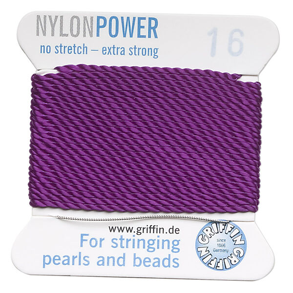 Thread, Griffin, nylon, amethyst purple, size #16. Sold per 2-meter card (approximately 78 inches). image number 0