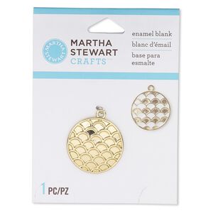 Drop, gold-finished "pewter" (zinc-based alloy), 25mm round enamel blank with scallop design. Sold individually.