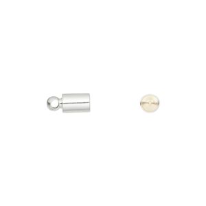 Cord end, glue-in, silver-finish brass, 6x4mm, approximately 3.5mm inside diameter. Sold per pkg of 20.