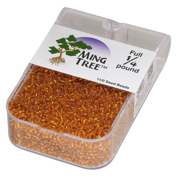 Seed bead, Ming Tree™, glass, pkg/1/4 pound, #11 round, transparent silver-lined orange. image number 0