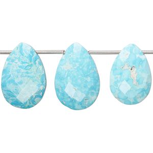 Imperial crown turquoise 1pkg3, hand-cut top-drilled faceted puffed teardrop bead natural 15x10mm-25x16mm