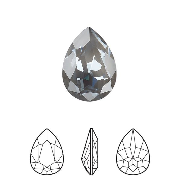 Fancy stone 48pk crystal dark grey ignite LacquerPRO, Swarovski® 18x13mm pear 4320 image number 0