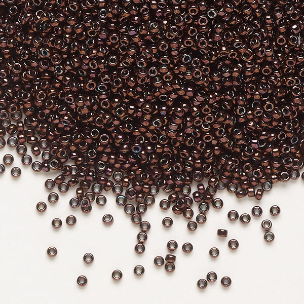 Seed bead, Miyuki, glass, pkg/35g, #15 rocaille, opaque metallic dark raspberry (RR-460). image number 0