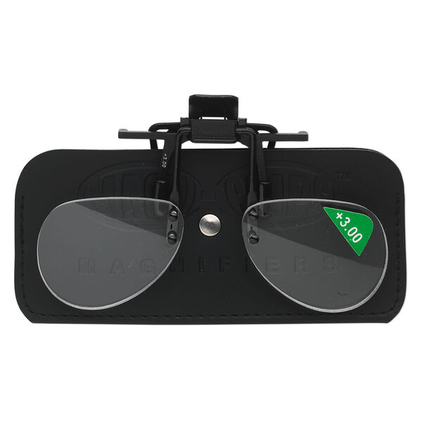 Magnifier, MagniClips®, acrylic and vinyl, black and clear, +3 magnification clip-on style lenses. Sold individually. image number 0