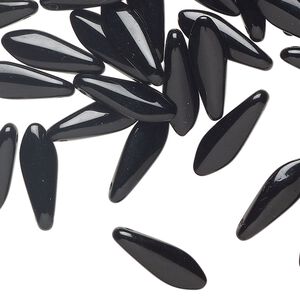 Bead 1pkg50 Czech pressed glass, opaque jet black, 15.5x5mm top-drilled dagger.