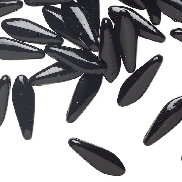 Bead 1pkg50 Czech pressed glass, opaque jet black, 15.5x5mm top-drilled dagger. image number 0