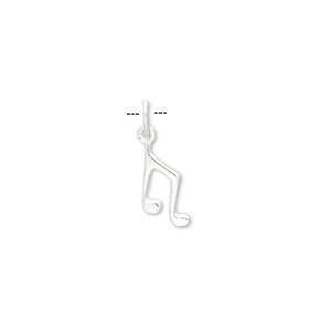 Charm, sterling silver, 11x6mm musical note. Sold per pkg of 4.