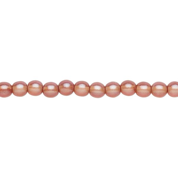 Bead, Czech pressed glass, pearlized apricot, 4mm round. Sold per 15-1/2" to 16" strand, approximately 100 beads. image number 0