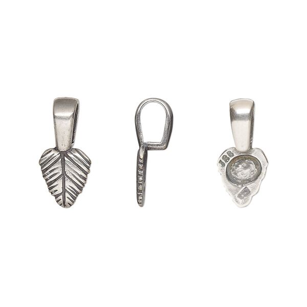 Bail, JBB Findings, glue-on, antique silver-plated brass, 16x7.5mm with 8.5x7.5mm leaf flat base. Sold per pkg of 2. image number 0