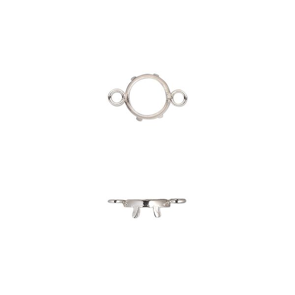 Link, sterling silver, 7mm round with 6mm 4-prong low wall bezel setting. Sold per pkg of 2. image number 0