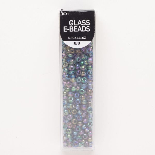 Seed bead, glass, pkg/40g, #6 round, opaque peacock. image number 0