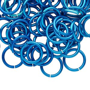 Jump ring, anodized tempered aluminum, light blue, 12mm round, 9.2mm inside diameter, 15 gauge. Sold per pkg of 100.