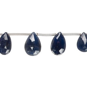 Blue sapphire 1pkg7, hand-cut top-drilled faceted puffed teardrop bead graduated 9x6mm-12x9mm