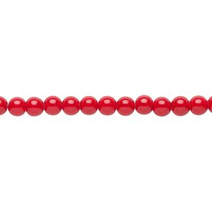 Bead, mountain "jade" (dolomite marble) (dyed), opaque rose red, 4mm round, B grade, Mohs hardness 3. Sold per 15-1/2" to 16" strand.