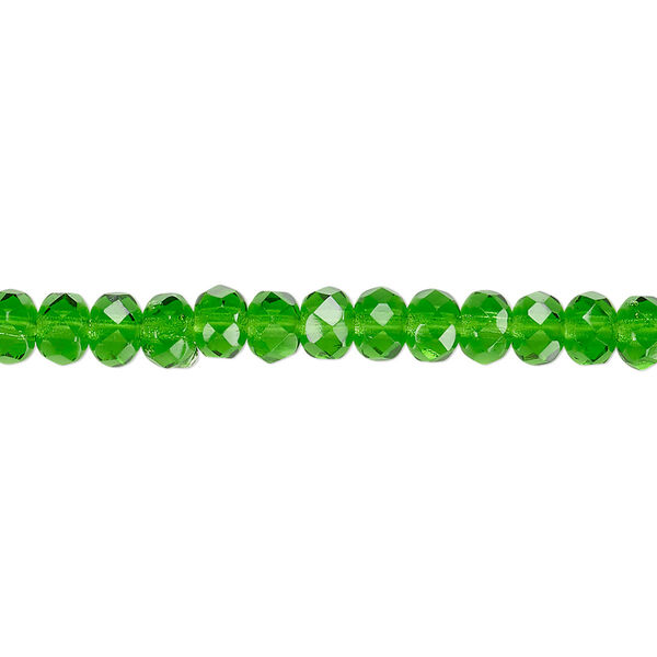 Bead, Czech fire-polished glass, emerald green, 5x4mm faceted rondelle. Sold per 15-1/2" to 16" strand. image number 0