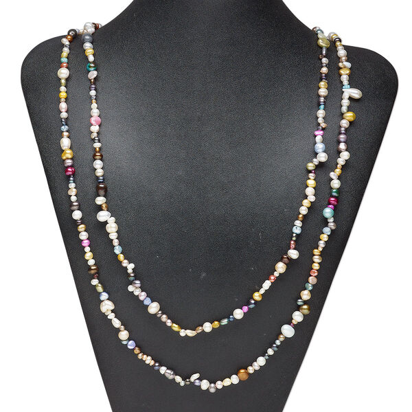 Pearl, cultured freshwater (bleached / dyed), mixed colors, 4mm-18x9mm mixed shapes. Sold per 64-inch continuous strand. image number 0