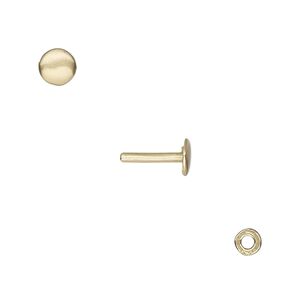 Washer and brad, gold-plated brass, 4x0.7mm and 10x5.5mm with 5.5mm round and 1.3mm post diameter. Sold per pkg of (2) 2-piece sets.