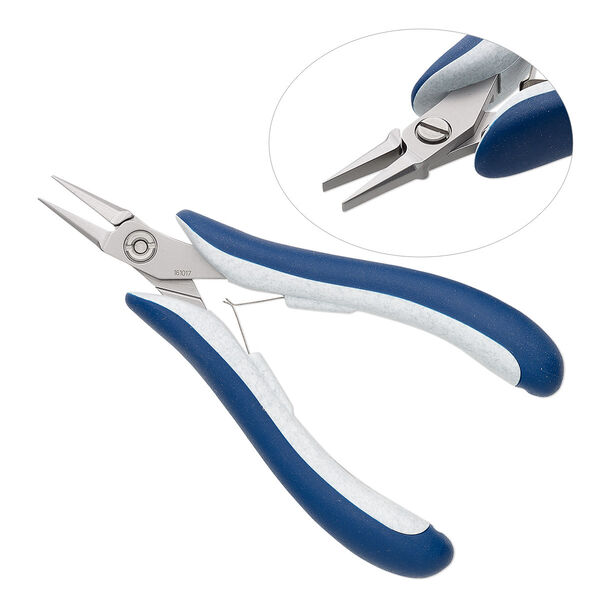 Pliers, Teborg®, flat-nose, steel / stainless steel / plastic, grey / white / blue, 5-3/8 inches. Sold individually. image number 0