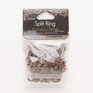 Split ring mix, antique copper-finished steel, 6mm and 8mm round. Sold per pkg of 240.