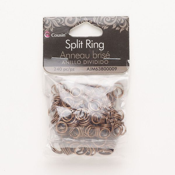 Split ring mix, antique copper-finished steel, 6mm and 8mm round. Sold per pkg of 240. image number 0