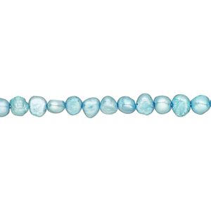 Pearl, cultured freshwater pearl (dyed), teal blue, 3-4mm flat-sided potato, D grade, Mohs hardness 2-1/2 to 4. Sold per 15-inch strand, approximately 105 beads.