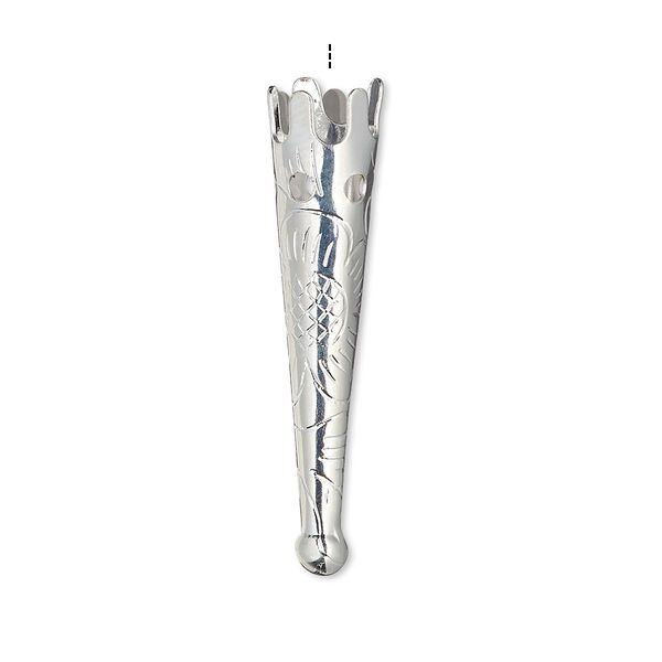 Bolo tip, silver-plated steel, 33x7mm with flower design. Sold per pkg of 10. image number 0