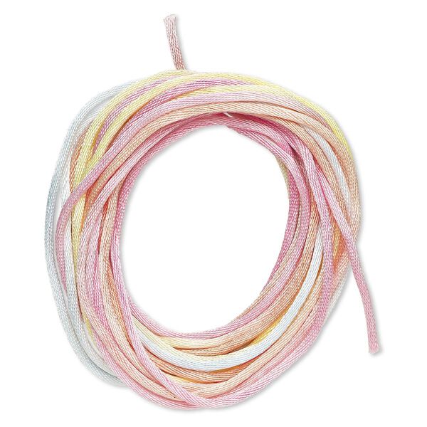 Cord, Satinique™, satin, spring flowers, 1.5mm small. Sold per pkg of 10 feet. image number 0