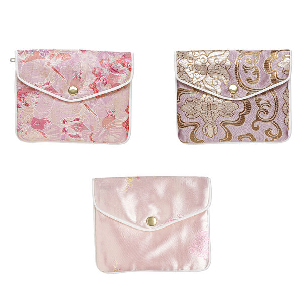 Pouch 1pkg3 rayon brocade and silver-finished steel, multicolored, 4.75x4-inch floral pattern. image number 0