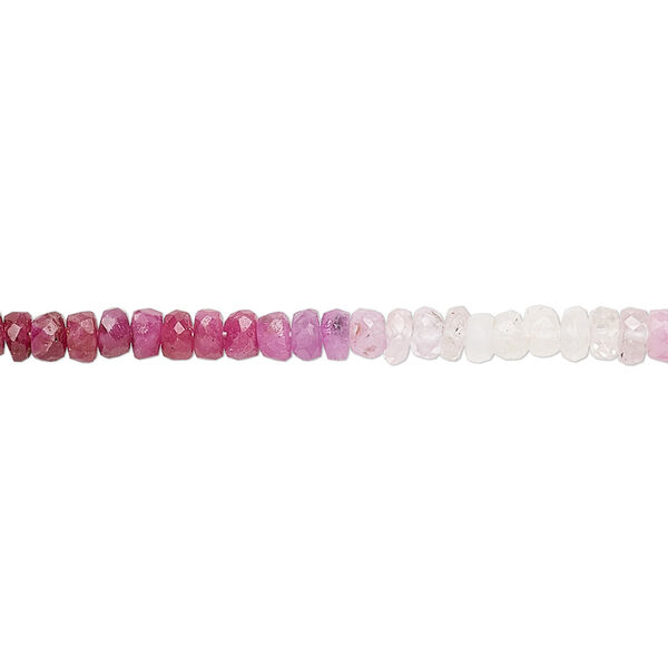 Bead, ruby and white sapphire (natural / heated), shaded, 3x1mm-4x3mm graduated hand-cut faceted rondelle, C grade, Mohs hardness 9. Sold per 15" to 16" strand. image number 0