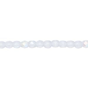 Bead, Czech fire-polished glass, matte ice blue AB, 4mm faceted round. Sold per 15-1/2" to 16" strand.