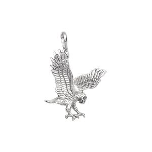 Charm, antiqued sterling silver, 21x17mm single-sided striking eagle. Sold individually.