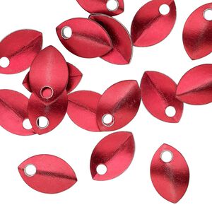 Component, anodized aluminum, red, 11x7mm 2-sided curved scale blank with 1.5mm hole, 20 gauge. Sold per pkg of 20.