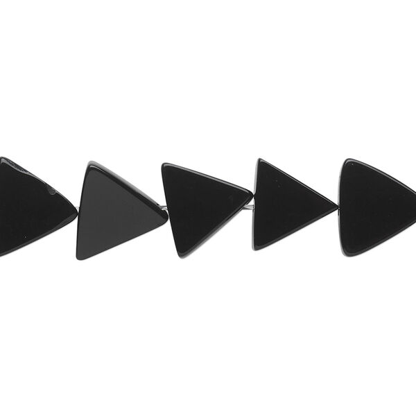 Bead, black onyx (dyed), 10.5x10.5x10.5mm triangle, B grade, Mohs hardness 6-1/2 to 7. Sold per 15-1/2" to 16" strand. image number 0
