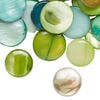 Mother-of-pearl shell 1pkg4oz, puffed flat round bead mix multi-green 13-16mm image number 0