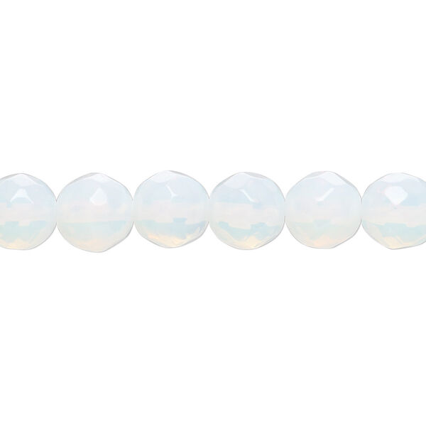 Bead, sea "opal" (glass), translucent to semitranslucent, 8mm faceted round. Sold per 15-1/2" to 16" strand. image number 0