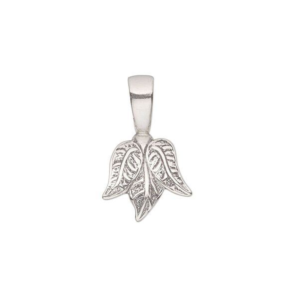 Bail, JBB Findings, ice-pick, antiqued sterling silver, 14x13mm leaf, 10mm grip length. Sold individually. image number 0