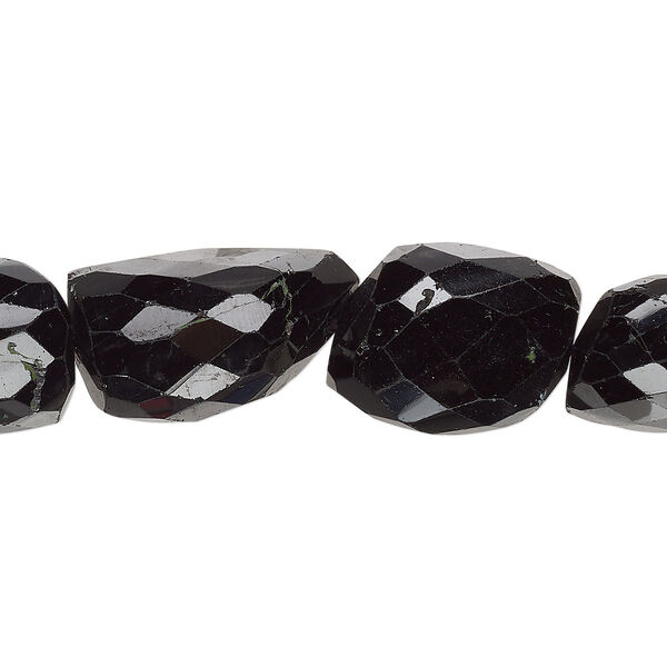 Bead, black tourmaline (natural), medium to large hand-faceted tumbled nugget, Mohs hardness 7 to 7-1/2. Sold per 15-1/2" to 16" strand. image number 0