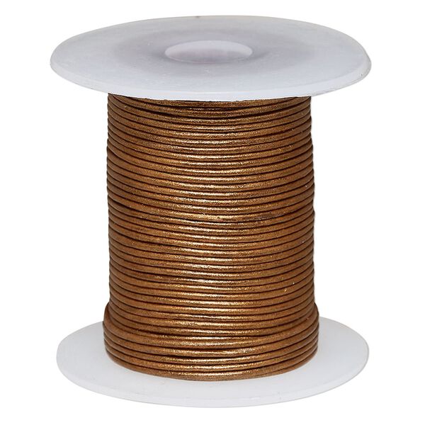 Cord, leather (coated), metallic copper, 0.5-0.8mm. Sold per 25-yard spool. image number 0