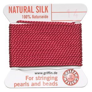 Thread, Griffin, silk, garnet red, size #14. Sold per 2-meter card (approximately 78 inches).