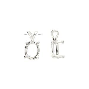 Pendant, Sure-Set™, sterling silver, 10x8mm pre-notched 4-prong oval basket setting. Sold individually.