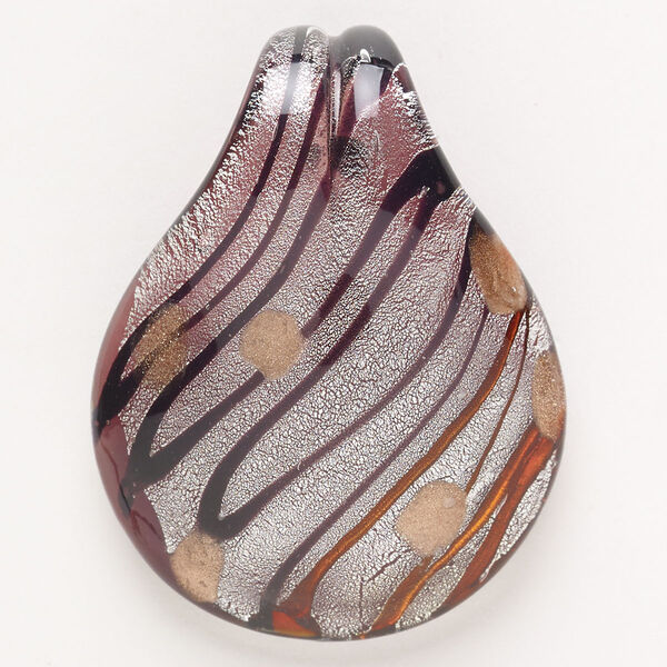 Focal, lampworked glass, pkg/1, opaque purple and red-orange with silver-colored foil and copper-colored glitter, 49x36mm-52x40mm spoon. image number 0