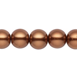 Bead, crystal pearl, antique copper, 11-12mm round. Sold per 15-1/2" to 16" strand, approximately 30 beads.