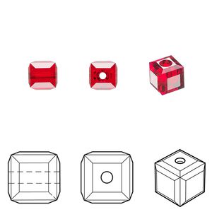 Bead 144pk light Siam, Swarovski® 6mm cube 5601