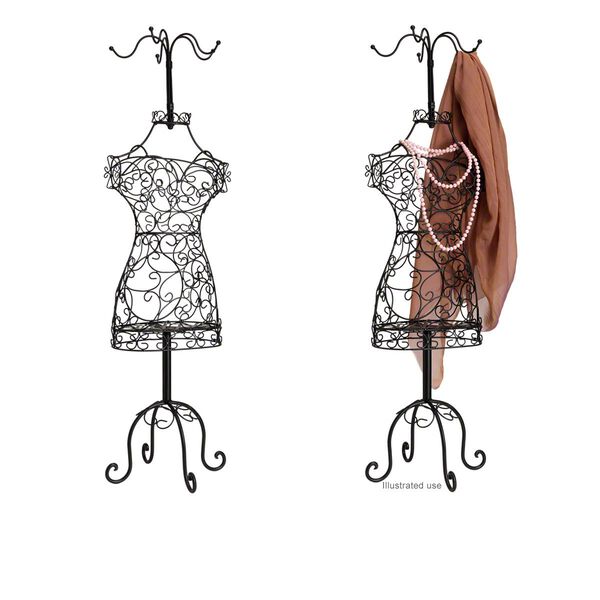Display, necklace, steel, black, 38 x 9-1/2 x 9-1/2 inch female torso with 5 attached hangers. Sold individually. image number 0