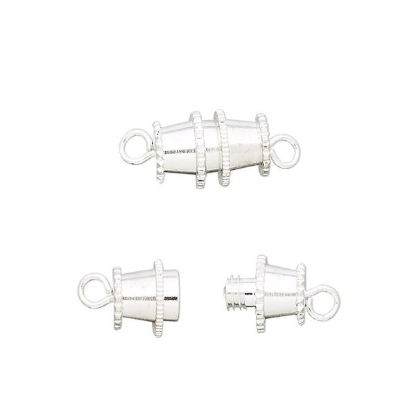 Clasp, barrel, silver-finished brass, 12x8mm. Sold per pkg of 10. image number 0