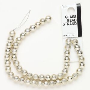 Bead, glass 1pk 7-8mm textured round, coated opaque light gold 15 inch