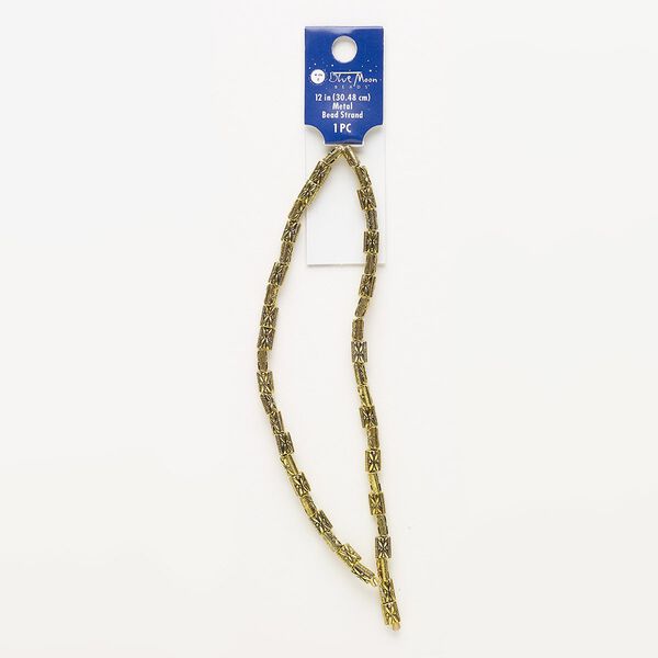 Bead, antique gold-finished "pewter" (zinc-based alloy), 7x5mm textured rectangle. Sold per 12-inch strand. image number 0