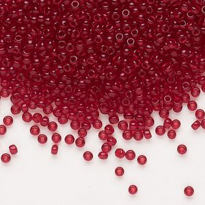 Seed bead, Dyna-Mites™, glass, pkg/40g, #11 round, transparent ruby red, (8 11/0 RR).