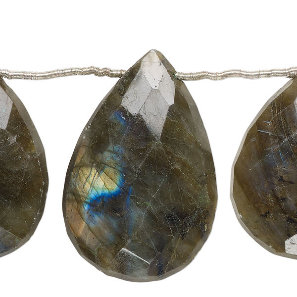 Labradorite 1pkg7, hand-cut top-drilled faceted puffed teardrop bead natural 27x17mm-35x24mm image number 0